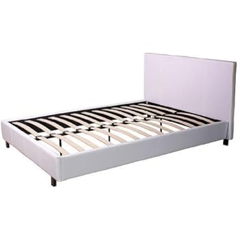 White 4ft Small Double faux leather bed frame: Amazon.co ...