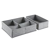 mDesign Stoffbox für Schrank oder Schublade, 2 Stück (insgesamt 5 Fächer) – die ideale Aufbewahrungsbox (Stoff) – flexibel verwendbare Stoffkiste – Farbe: grau - 2