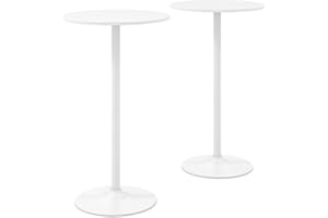 COSTWAY 2-in-1 Bar Table Set of 1/2, 56cm/101cm Height Adjustable Coffee Table with Detachable Pole & Metal Base, 60cm Round Cocktail Dining Table for Dining Room, Restaurant, Kitchen (2, White)