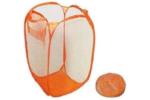 Toysrex Foldable Pop Up Mesh Washing Laundry Basket Bag Bin Hamper Toy Tidy Storage Organiser Organizer (Orange)