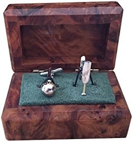 Cricket Bat and Ball Themed Cufflink Presented in High Quality Wooden Cufflink Box, Stylish Jewellery For Men, Great Gift For Birthdays, Anniversaries, Wedding Anniversary, Christmas,