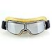 Produktbild LEAGUE&CO Klassisch PU Leder Motorradbrille Schutzbrille Raf Aviator Vintage Pilot Biker Cruiser Pilot Fliegerbrille Motocross Cruisers Helm Brille für Harley-Davidson Dyna Touring Trike Sportster XL (Gelb, Silber)