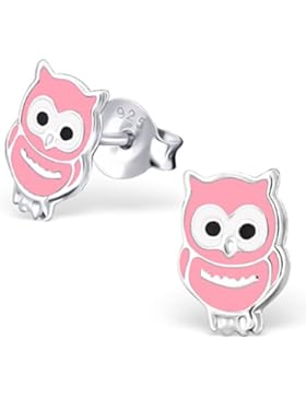 JAYARE Kinder-Ohrstecker Eulen 925 Sterling Silber Emaille 9 x 6 mm rosa pink Ohrringe