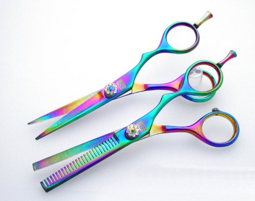 Titanium Hair Scissors AND Hair Thinning Scissors Set, 5.5 inch + Presentation Case/Box