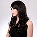 Bigood 68cm long curly Inclined bang Charming Temperament Fluffy Black wigs
