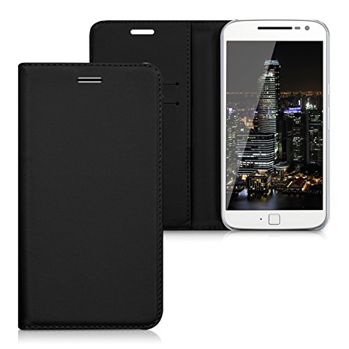 kwmobile Funda para Motorola Moto G4   Moto G4 Plus - Carcasa para m  vil de  Cuero sint  tico  - Case  Plegable  en  Negro 