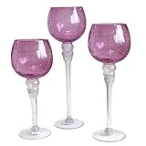 glaskelche bunt Material: Glas 3tlg. Glaskelch Windlicht Set H40/35/30cm Bruchglasoptik - Lila