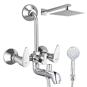 ZAP BRE305 Breeza Series 100% High Grade Brass 3 in 1 Wall Mixer with Shower Arms & Head | Multi Flow Hand Shower with 1.5 Meter Flexible Tube (Chrome)