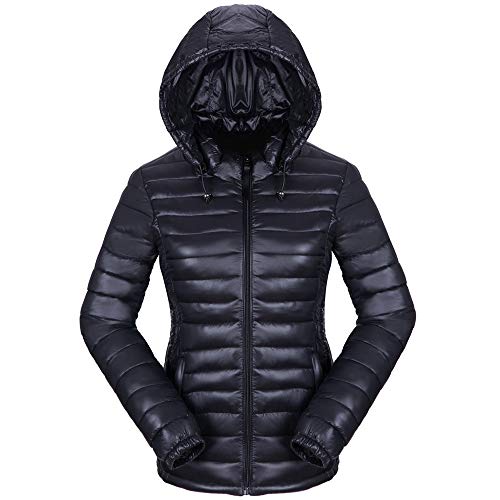 Preisvergleich Produktbild LANSKIRT Winterjacke Damen, Daunenjacke Damen Übergangs-Jacke Steppjacke Samtpfote Übergangs Stepp Jacke mit Kapuze 4 Farben L-XXXL (L, Schwarz)