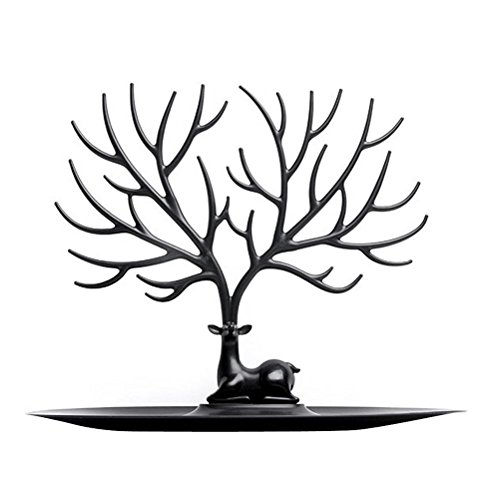 ROSENICE Schmuckbaum Schmuckhalter Schmuckständer mit Schmucktablett (Schwarz Hirschgeweih)