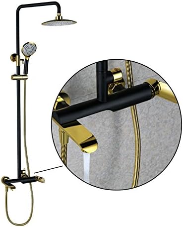 Copper Bathroom Shower Set Wall-in Mounted Mixer Rainfall Shower Head System with Handheld and Tap Faucet, Adjustable Height