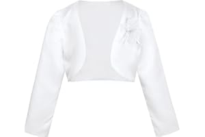 iEFiEL Kinder Bolero Schulterjacke Jäckchen Mädchen Bolero Jacke Festlich - Langarm Weiß Ivory zum Kommunionkleid Taufkleid
