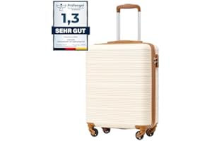 COOLIFE Valise Cabine Ryanair Rigide Bagage Cabine 55x35x20 Valises Leger a 4 Roues,Serrure TSA, en ABS Rigide Valise (Blanc/Marron, 55×40×20)