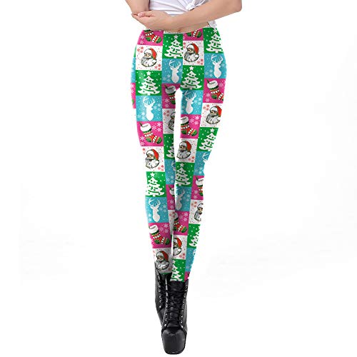 Preisvergleich Produktbild Yazidan Damen Weihnachten Weihnachtsmann Claus Elch Drucken Spannen Hohe Taille Bleistift Hose Fitnessstudio Yoga Gamaschen Strecken Hosen Trainieren Fitness Sport Mehrfarbig Gedruckt(Grün-E,XL)