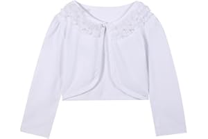 SMILING PINKER Bolero Dentelle Filles Court Cardigan 3/4 Manche Perle Garniture Enfants Gilets pour Robe de Soirée de Mariage