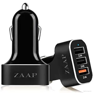ZAAP (USA) Three Port Turbo USB Aluminium Car Charger Premium 25W/5.1 Amp- 3 Port USB Car Charger,Black