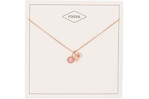 Fossil Collana con ciondolo rotondo da donna in acciaio inossidabile con chiusura a moschettone, tonalità oro rosa