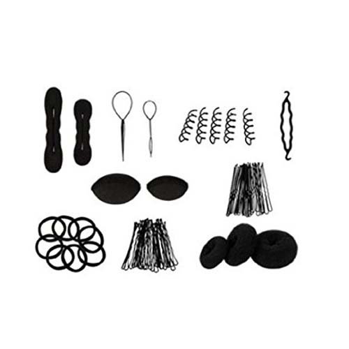 Haar Design Werkzeuge Set – TOOGOO(R)Haarknoten Hersteller Roller Zopf Twist Gummibaender Stifte Haar Design Werkzeuge Set Schwarz - 3