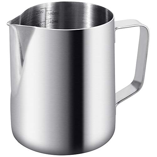 Anpro 600ml/20 oz Pot à Lait 304 Acier Inoxydable Pichet à Lait Gravure Gradué à L'intérieur pour Faire Mousse Le Lait,des Capuccinos,des Jus ou Autre