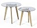 Produktbild ts-ideen 2er Set Design Glastische Beistelltische rund Holz Eiche Kaffeetisch Couchtisch Nachttisch schwarzes Glas