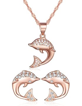 Yumilok Roségold 925 Sterling Silber Zirkonia Delfin Ohrstecker Halskette Schmuck Set Ohrringe Kette mit Anhänger...