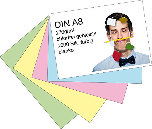 Preisvergleich Produktbild Karteikarten 1000 Stück A8 farbig blanko