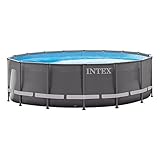 Piscina desmontable tubular Intex de la línea Ultra Frame, medidas: 488 x 122 cm (redonda), capacidad: 19156 litros/agua, color liner: gris