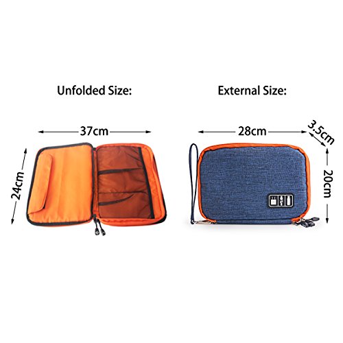 Elektronikzubehör,NuoYo Reisetasche mit Doppelschichte Organisator Tasche Tragetasche für Elektronisches Zubehör,Wasserdicht,Blau Kleine - 3