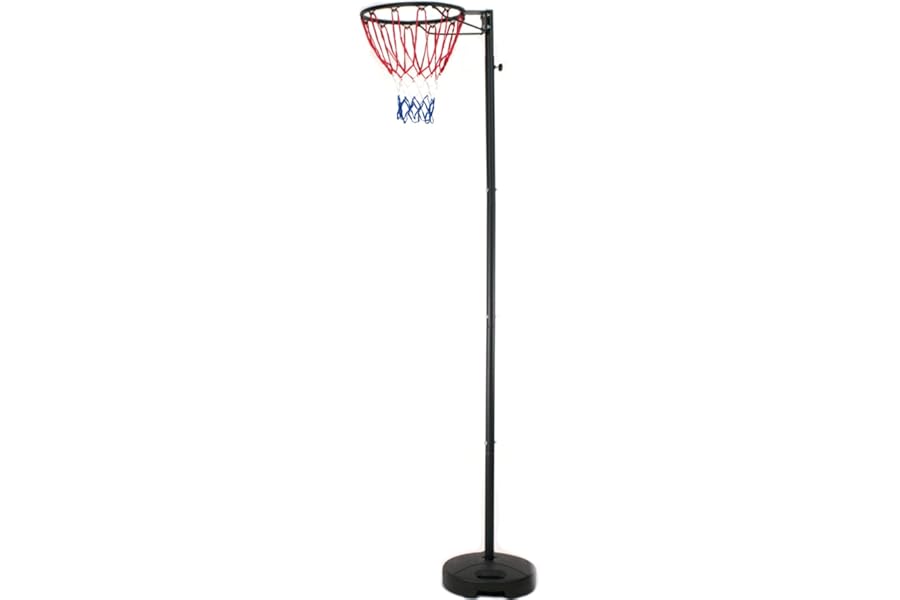 Bee-Ball Full-Sized Netball Hoop & Netball Post - Adjustable Netball Post and Hoop Height from 2.75 to 3.05 Meters - Space Conserving Round Base - Frosted Black Finish