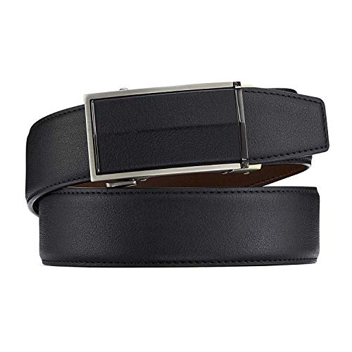 BESTKEE Cinturón Hombre Cuero - Cinturones Piel Ajustables para Hombres con Hebilla Automática (Negro 5, 125cm(cintura37-42