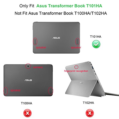 ASUS T101HA / Transformer Book T101HA Hülle Case -Infiland Slim Fit Folio PU-lederne dünne Kunstleder Schutzhülle Cover Tasche für Asus T101HA-GR004T / GR001T 10.1 Zoll Tablet-PC 2016 (mit Auto Schlaf / Wach Funktion, Tablet und Tastatur sind nicht entgehaltet)(Schwarz) - 2