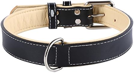 Akemiao Luxury Leather Dog Collar for Small Medium Large Dogs (M,Black)