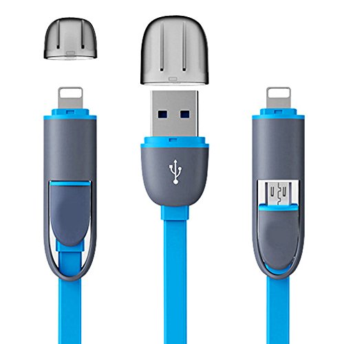 2 in 1 USB kabel für Blitz Micro Flach Kabel Lade Daten Sync Ladegerät Kabel für iPhone 7 6S plus SAMSUNG HUAWEI Telefonkabel (Blau)
