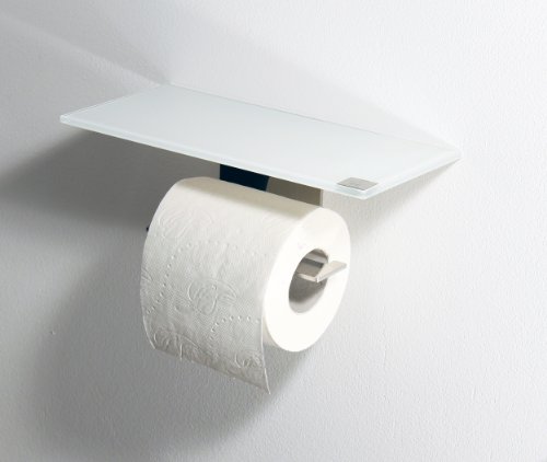 WC Rollenhalter / Toilettenpapierhalter mit weißer Abstellfläche / Ablage aus Glas - Made in Germany -