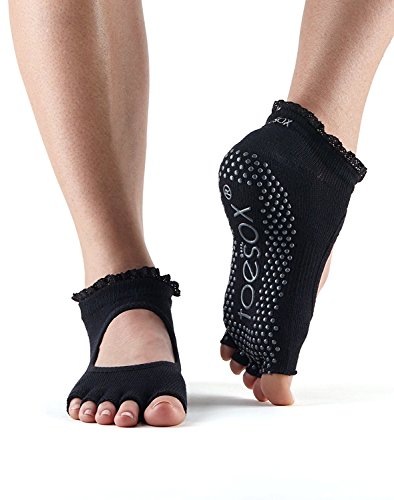 Damen 1 Paar ToeSox Bella Yogasocken aus biologischer Baumwolle mit offenen Zehen in schwarz