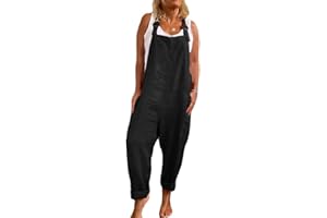 Tomwell Women's Casual Dungarees Jumpsuits Bib Trousers Linen Plain Casual Loose Jumpsuit Rompers Long Wide Leg Trousers