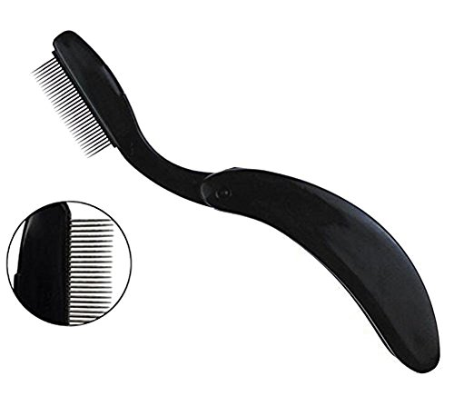 Professional Folding Stainless Steel Teeth Eyelash Comb - Portable Eyebrow Brush Shaper Brow Groomer Mascara Comb Lash and Brow Makeup Brush Beauty Tool (Black)