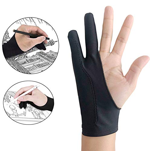 Free Size Black Tablet Drawing Anti-fouling Glove Artist Two Finger Glove for Graphic Tablet, Art Creation and iPad Pro Pencil Fit for Right Hand or Left Hand