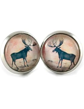 Katharina Fairytale Damen Mädchen Ohrringe Elch Motiv Cabochon 12mm silber