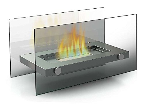 Edelstahl Design Bio-Ethanol Tisch-Kamin für Innen und Außen Glaskamin Dekofeuer (Kamin-Maße ca. 34 x 16 x 17 cm)