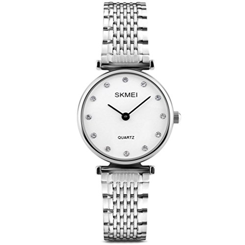 Damenarmbanduhr, klassisch-casual, Edelstahl, für Damen, Mädchen, Frauen, wasserdicht bis zu 30 m, Zeitmarken aus Strass, modisches Silber