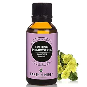 Earth N Pure Evening Primrose Oil 100% Pure, Oil with Essential Fatty Acids For Skin,Hair,Nails and Joint Pain (30 ml/ 1 Fl oz)