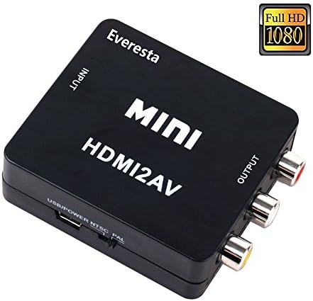 Everesta Mini 1080P HDMI to AV 3RCA CVBs Composite Video Audio Converter Adapter Support PAL/NTSC for PC Laptop TV Xbox PS3 PS4 VHS VCR Camera DVD-White (Black)