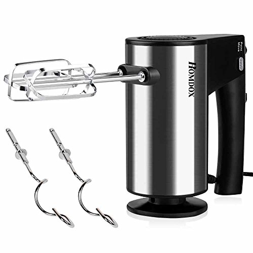 Homdox Handrührer 10 Geschwindigkeiten mit Turbo und Auswurftaste, 4 Edelstahl Rührstäben und Knethaken 250W Elektrische Handmixer