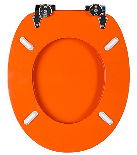 WC Sitz mit Absenkautomatik, viele einfarbige WC Sitze zur Auswahl, hochwertige und stabile Qualität aus Holz (Orange) - 7