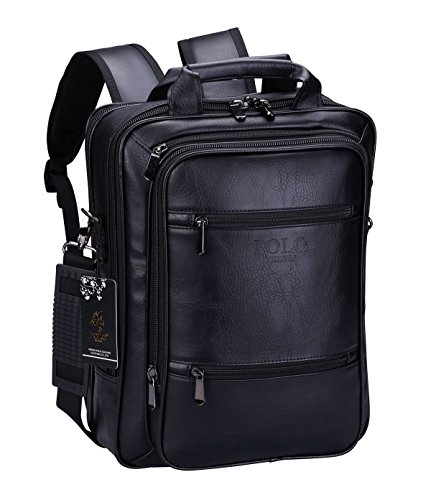 POLO VIDENG Microfibra Cuero Mochila Multifuncional Negocio Viajar Encargarse de Bolso Hombro Bolso para 15"Macbook Ordenador (PLS6-Negro)