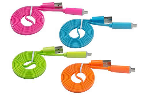 Premium Micro USB Kabel bunt: Automatische Abschaltung. Ladekabel / Datenkabel mit LED. 2A-fähig. A-Stecker auf Micro-B-Stecker. High Speed USB 2.0 Flachkabel für z.B. Samsung Galaxy S5 S6 Edge Tab 4 in blau - 4