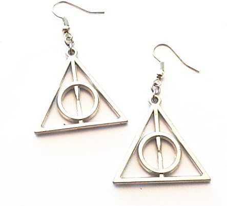 Harry &amp; Potter Earrings with Pendand - Symbol Triangle Circle - Death Hallow - Gift Idea
