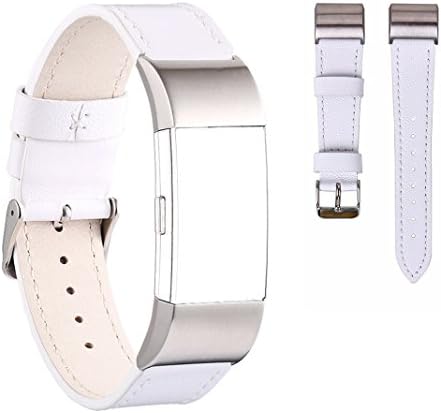 For Fitbit Charge 2 Strap, MeiC Power Crazy Horse Texture Sport &amp; Outdoor Bands Smart Watch Leather Strap Replacement Wristband Bracelet with Adjustable Stainless Steel Buckle for Fitbit Charge 2 Heart Rate Tracker Small Size - White