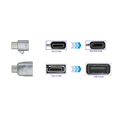 USB C Adapter [2 Pack], 4U USB C zum Micro USB Buchse Adapter mit Schlüsselanhänger + USB 3.1 Typ C auf USB 3.0 Typ A Female OTG Adapter Konverter Mit Aluminium Gehäuse für MacBook Pro 2016, Google Chromebook Pixel, Galaxy S8/S8+, Mi 4C, Nokia N1, Google Nexus5x Nexus6P, Microsoft Lumia950 Lumia950XL usw. -Silber - 3